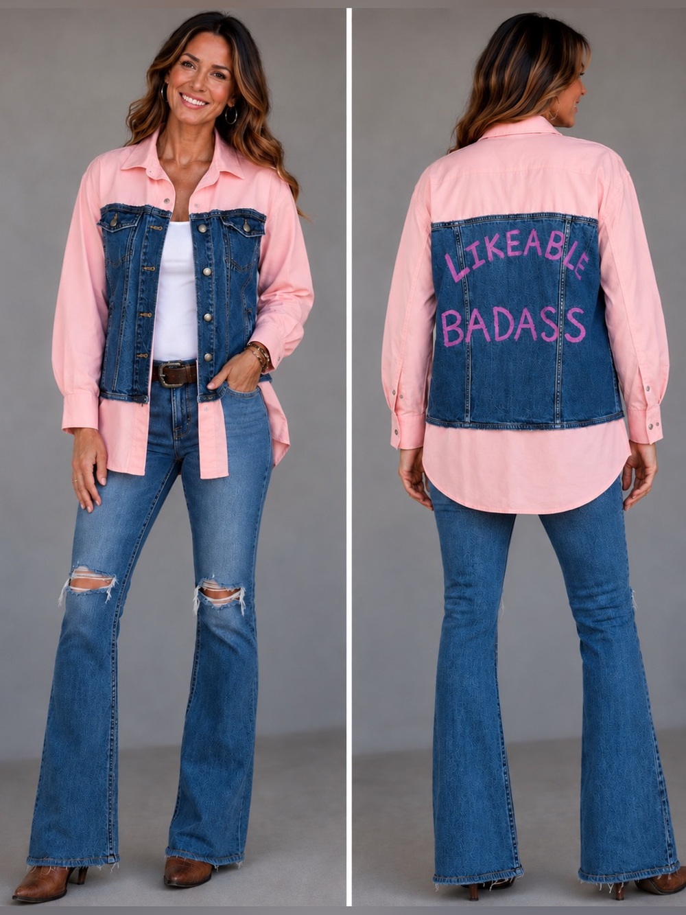 Likeable Badass Pink & Denim Women's Shirt Jacket